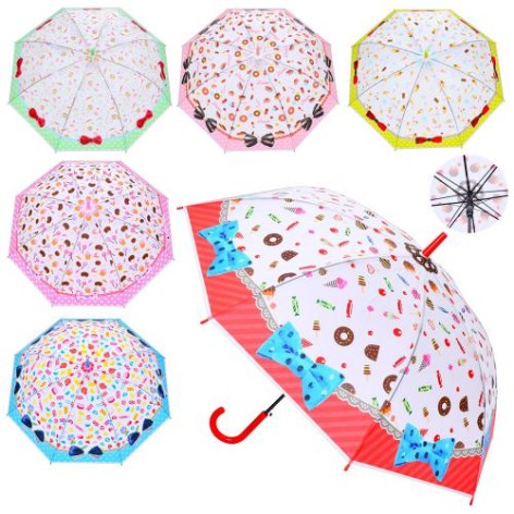 Зонт дитячий 82см, тростина 75см, діаметр 99см, спиця 58см, клеєнка, 6 видів, п/е 