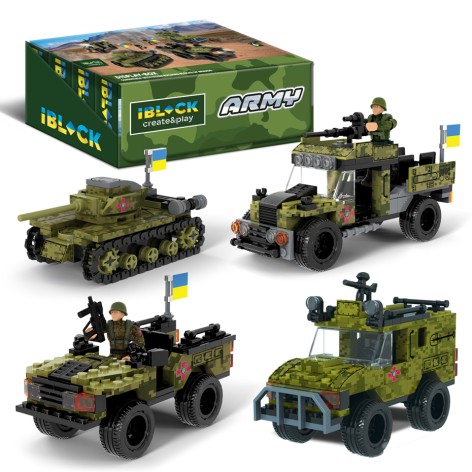 Конструктор iBlock Армия, 122-161дет., 4вида, р-р уп-ки 22*4,5*14см /6/48/8шт в коробке 44,2*19,5*14,5см