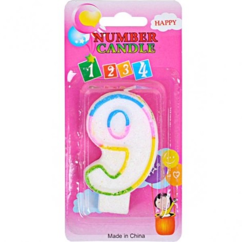 Свеча-цифра цветная с блестками 
