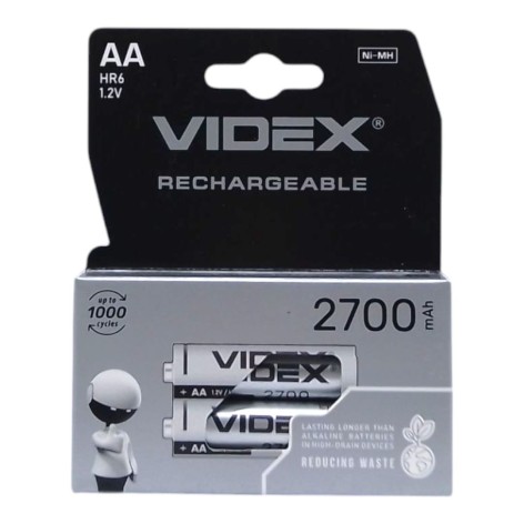 Акумулятори "VIDEX" АА (перезаряджувані, акумуляторні батарейки хв.робота 2700 mAh 1,2 V) 2 штуки