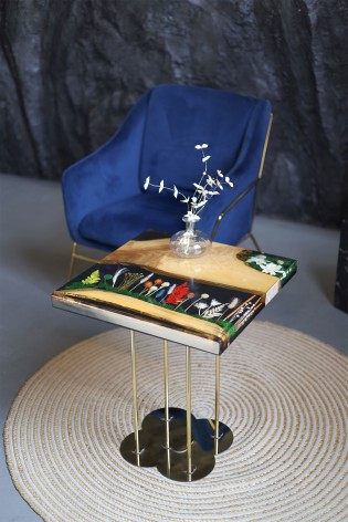 Журнальний стіл Квадрат, Квіти на золоті №4