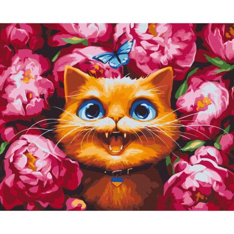 Картина по номерам Мур в пионах ©Марианна Пащук, 40х50 см