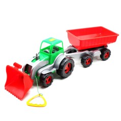 Трактор з ковшем та причепом (зелений)