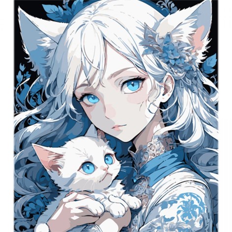 Картина по номерам Strateg Аниме девушка с котенком на цветном фоне размером 40х50 см
