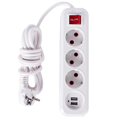 Електричний подовжувач з вимикачем на 3шт/3м та 2 USB ALFUSB303-3M