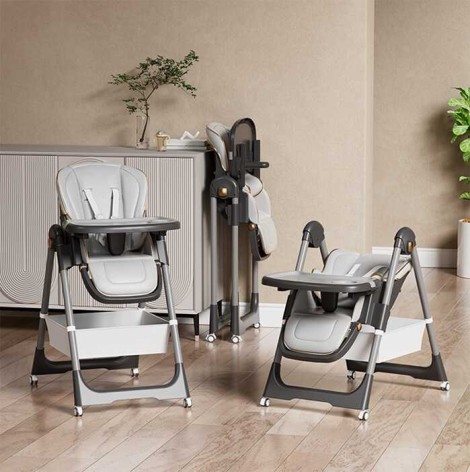 Стульчик для кормления Toti мягкий чехол PU, 4 колеса, съемный столик, корзинка, в кор. 