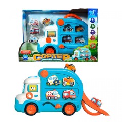 Сортер-мандрівник ОЗВУЧУВАННЯ УКРАЇНСЬКОЮ МОВОЮ, підсвічування, казки, пісні, віршики, знімні машинки, запускач, в коробці