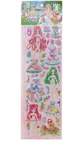 Наліпка рел'єфна, опукла з фольгою 10,5*35см Одягни ляльку 20шт/уп 