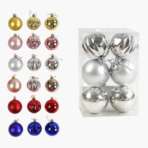 Новорічні прикраси на ялинку 6 штук кульки D=5,5 см мікс видів (120)