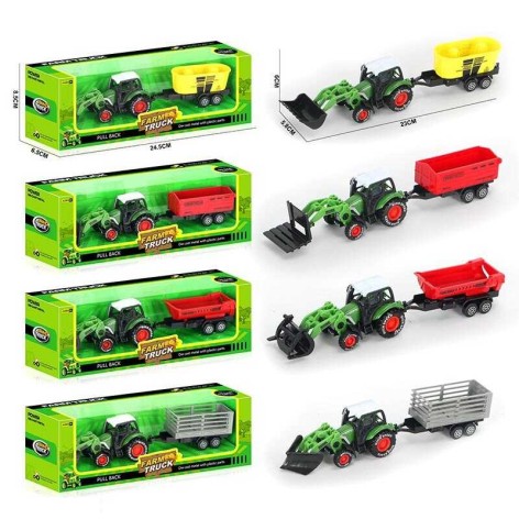 Трактор 4 види,  причіп, розмір: 23х5.8х6 см, металопластик, інерція, рухомі елементи, в кор.,  МІКС ВИДІВ /144-2/