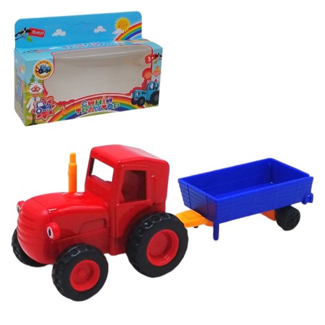 Трактор с игрушечным прицепом Синий трактор красный