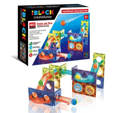 Конструктор магнитный iBlock 40дет. наклейки животных в комплекте, кор. 27*7,5*22см 