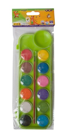 Краски акварельные 12 цветов, пластиковая коробка, с кистью, салатовый, Kids Line