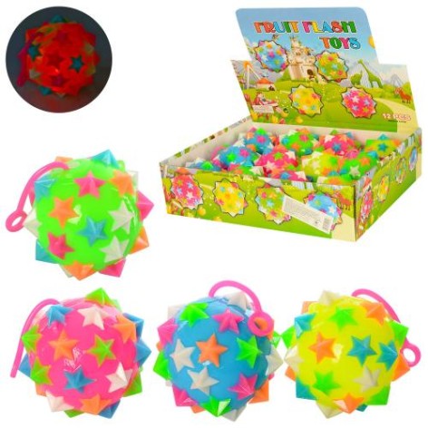 М'яч дитячий 9см, світло, дов.ручка, піщалка, бат (табл), (4 кольори) /12/144/12шт в кор.  34-25,5-9см