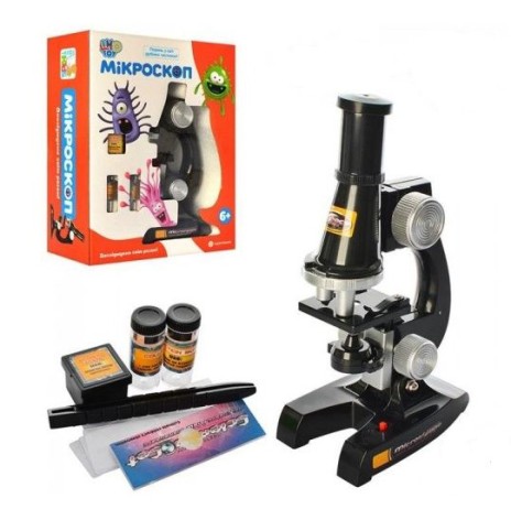 Микроскоп детский 21 см, свет, стекла, пробирки, на бат-ке, в коробке, 19-24-8,5 см