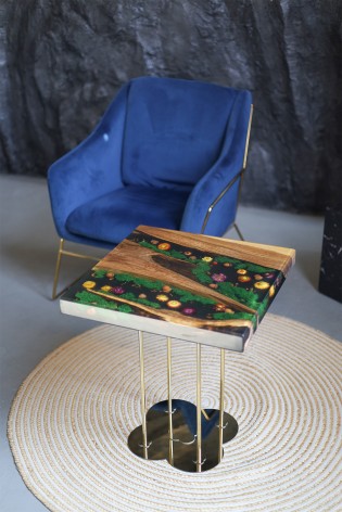 Журнальний стіл Квадрат, Квіти на золоті №5