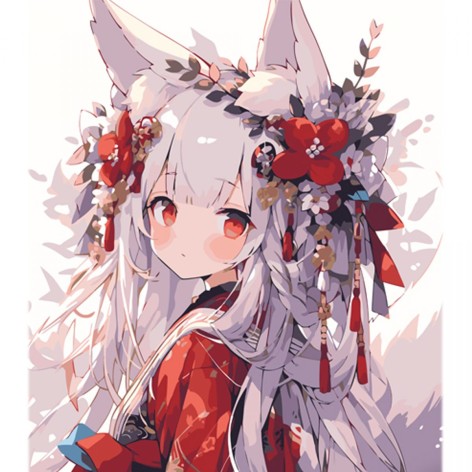 Картина по номерам Аниме Кицуне на цветном фоне размером 40х50 см