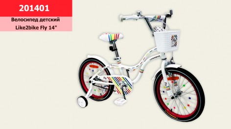 Велосипед дитячий 2-х колісний 14'' Like2bike Fly, білий, рама сталь, зі дзвінком, ручне гальмо, складання 75