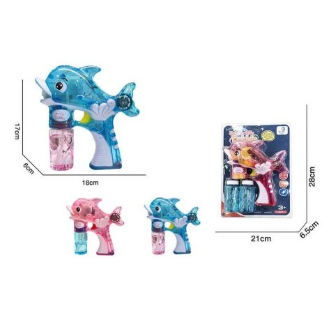 Пистолет с мыльными пузырями 2 цвета, “Дельфинчик”, на батарейках, автоматический принцип работы, 2 бутылки мыльного раствора, музыка, подсветка, на листе 