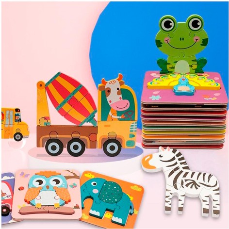 Дерев'яна іграшка Пазли мікс видів (тварини, птахи, транспорт), у п/е, 15-15-0,5см 