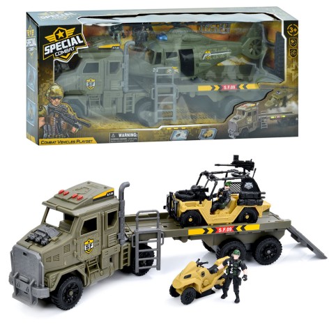 Набір з фігурками військовий, транспорт 2шт (трейлер), солдати, зброя, 2 види(вертоліт,джип), в кор-ці, 64-12,5-28см /12/