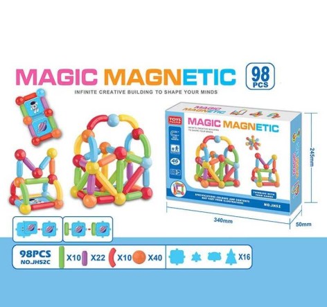 Магнитный конструктор 98 деталей, в кор. 24*26*5см 