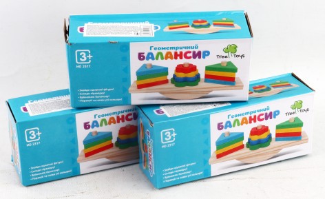 УЦЕНКА 30% Дерев'яна іграшка Геометрика Балансир, фігури 12шт., кор., 21-9-6см 