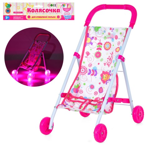 Коляска 43-38-27см, для куклы, прогулочная, свет, металл, на бат-ке(табл), в п/е, 66-27-4см 