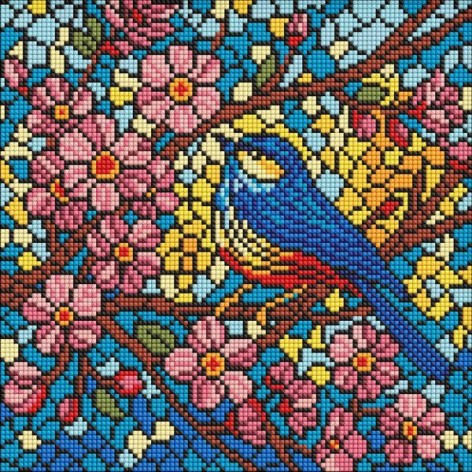 Алмазная мозаика - "Витраж. Синица" ©art_selena_ua, 30х30см