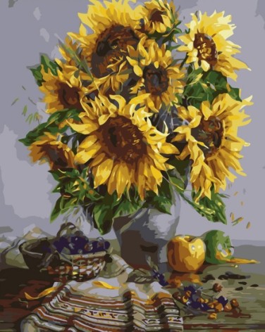 Набір для розпису по номерах Натюрморт із соняхами Strateg розміром 40х50 см (GS128)