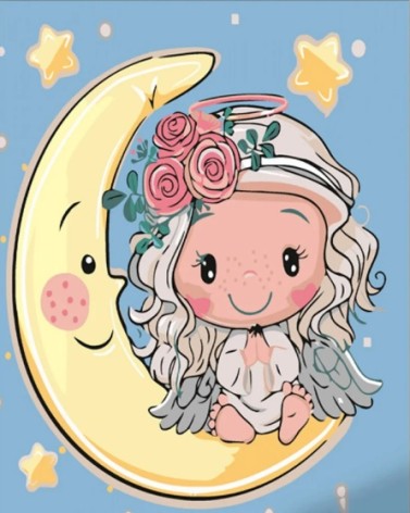 Набор для росписи по номерам Ангелок на месяце Strateg размером 30х30 см (ES137)