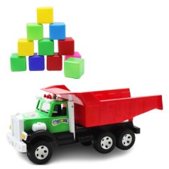 Машинка Фарго, с кубиками зеленая с красным кузовом