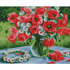 Алмазна мозаїка: Маки і віночок з ромашок