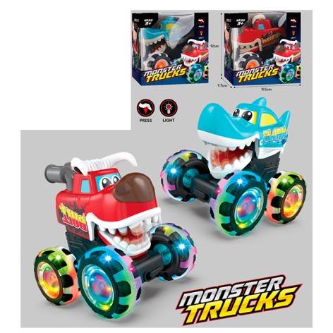 Машина 13см, заводна/на запуску, корпус-мостр, світло, 2 види, на бат-ці(табл), в кор-ці, 11,5-12-10см /48/