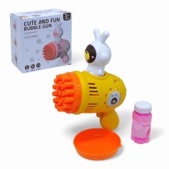 Пістолет з мильними бульбашками механічний принцип, знімна насадка, пляшечка з мильним розчином, посудина, в коробці (жовтий)