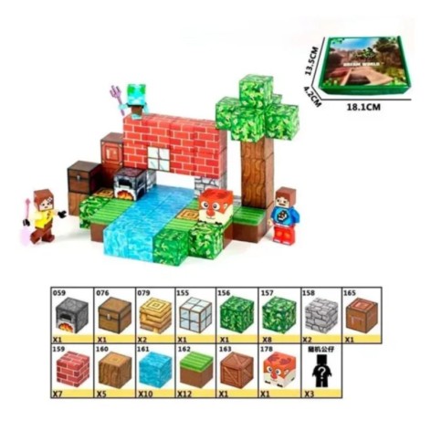 Конструктор магнитный "Майнкрафт/Minecraft" 56 элементов, фигурки героев, в коробке