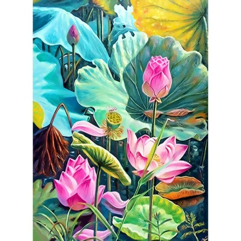 Алмазная мозаика без подрамника "Цветящиеся лотосы" 50х65 см