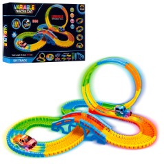 Трек светится в темноте, 305см, машинка-свет, ездит, 156дет, бат, в кор-ке, 49-32,5-7см 