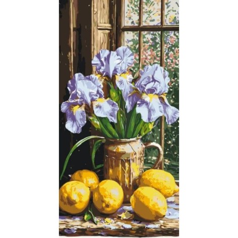 Картина по номерам "Букет ирисов с лимонами" 40*80 см