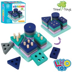 Дерев'яна іграшка Геометрика геом. фігури 16шт, кор-ці, 8,5-8,5-4,5см 