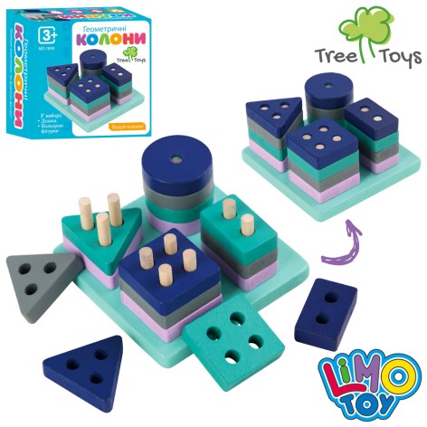 Дерев'яна іграшка Геометрика геом. фігури 16шт, кор-ці, 8,5-8,5-4,5см 