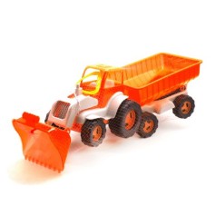 Трактор з ковшем та причепом (помаранчево-білий)