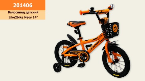 Велосипед дитячий 2-х колісний 14'' Like2bike Neos, помаранчевий, рама сталь, зі дзвінком, ручне гальмо, складання 75