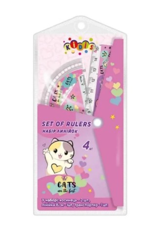Набор для черчения Kidis: линейка 15см, 2 косинца, транспортир Cats are the best, цена за 2 шт. //