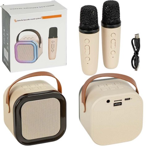 Бездротова система Караоке, колонка LED та 2 мікрофони з функцією зміни голосу K12-2(121639)
