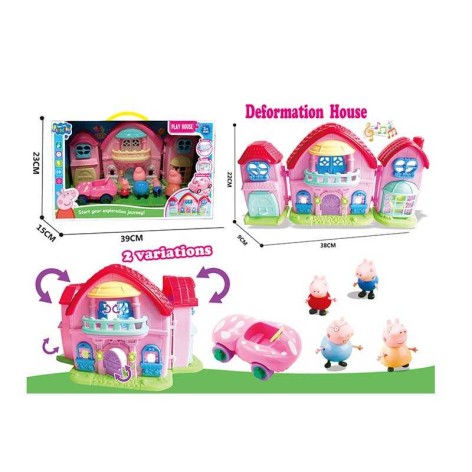 Домик 4 фигурки героев, дом раскладывается, песня английской языком, подсветка, движущиеся детали, резиновая голова, машинка, в кор. 
