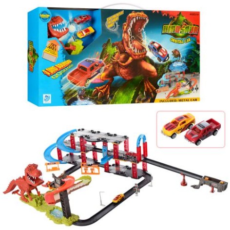 Трек машинки 2шт, динозавр-звук (англ), бат (табл), кор, 75-39-8,5см 