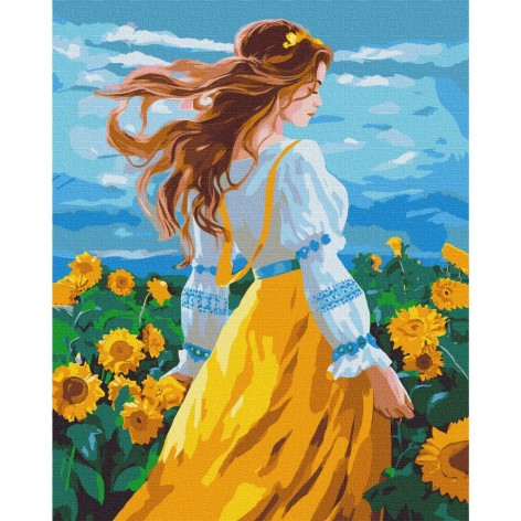Картина по номерах "Дівчина в полі соняхів" 40x50 см