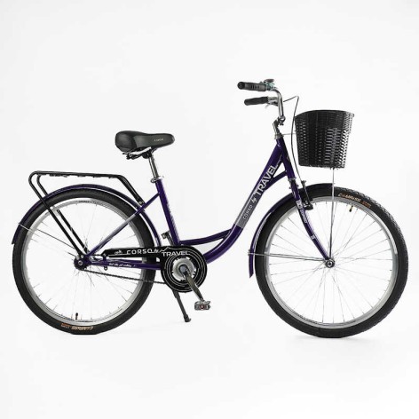 Велосипед міський Corso «TRAVEL» 26'' + КОШИК одношвидкісний, сталева рама 16.5'', корзина, багажник 