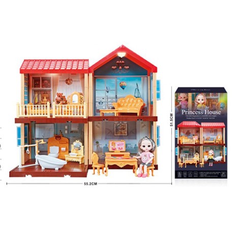 Будиночок іграшковий 2 поверхи, меблі, світло, лялька 15 см, 113 предметів, батарейки (таблетки), в коробці, 48-30-13,5 см
